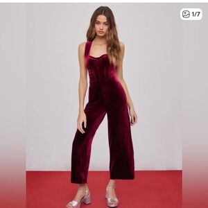 Cider Velvet Jumpsuit in Deep Red